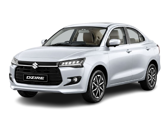 Mahir Car Rental in Goa - Maruti Suzuki Swift Dzire Auto in a luxurious front side view.